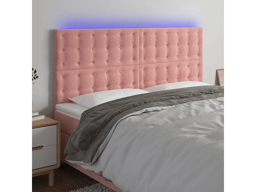 Hoofdbord | Hoofdeinde LED 180x5x118/128 cm fluweel roze