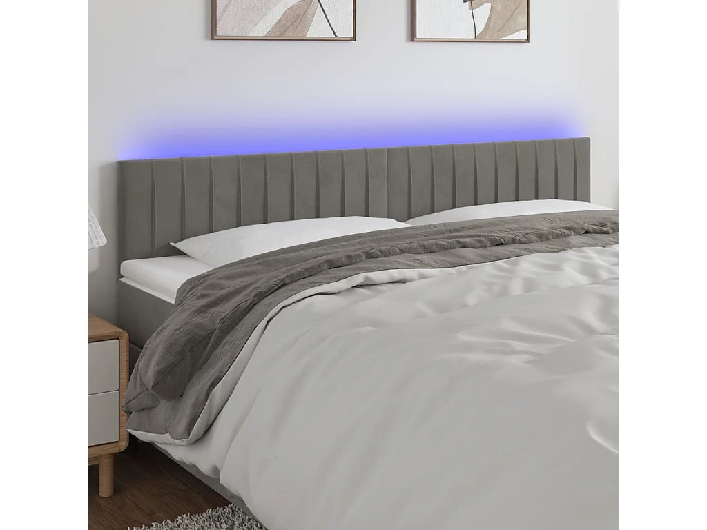 Hoofdbord | Hoofdeinde LED 160x5x78/88 cm fluweel lichtgrijs