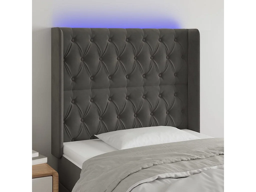 Hoofdbord | Hoofdeinde LED 103x16x118/128 cm fluweel donkergrijs