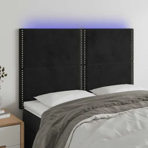 Hoofdbord | Hoofdeinde LED 144x5x118/128 cm fluweel zwart Hoofdbord | Hoofdeinde LED 144x5x118/128 cm fluweel zwart