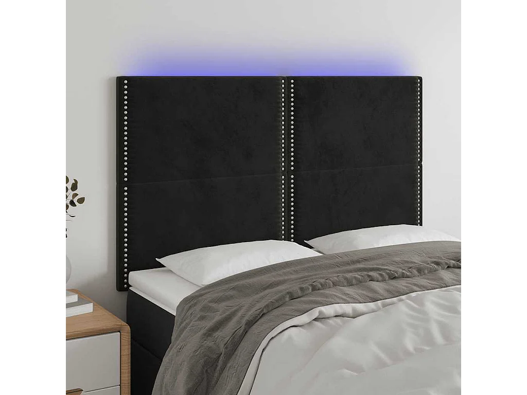Hoofdbord | Hoofdeinde LED 144x5x118/128 cm fluweel zwart