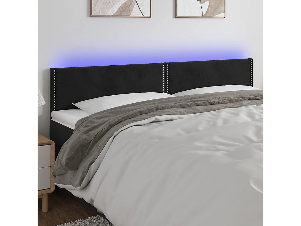 Hoofdbord | Hoofdeinde LED 180x5x78/88 cm fluweel zwart