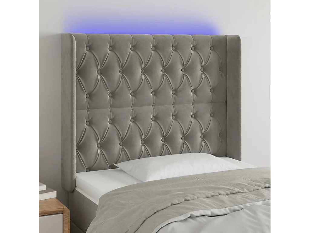 Hoofdbord | Hoofdeinde LED 93x16x118/128 cm fluweel lichtgrijs