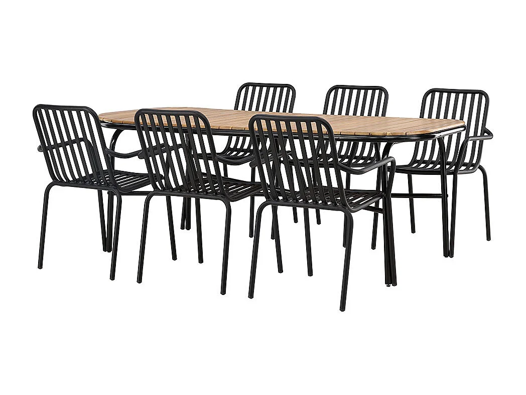Holmbeck tuinmeubelset tafel 90x200cm natuur, 6 stoelen zwart.