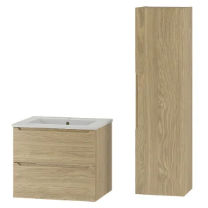 Badkamerset 60 cm Kast met wastafel Kolom Eiken geolied Etna