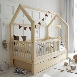 Kajuitbed 90×190 bedhek lattenbodem en lade inclusief Florie Hout