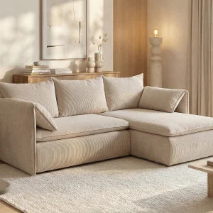 Hoekslaapbank TEODORA van PASCAL MORABITO – Ribfluweel – Beige – Hoek rechts – Koop online