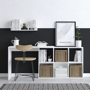 Houten bureau "Jack" 145x45x74 cm Wit eiken met 6 planken – Modern design en geïntegreerde opbergruimte Houten bureau "Jack" 145x45x74 cm Wit eiken met 6 planken – Modern design en geïntegreerde opbergruimte