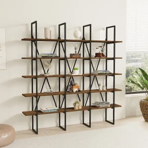 Houten Boekenkast NoyerNoir "Beylerbeyi" 160x26x160 cm – 5 Planken, Modern en Robuust Design