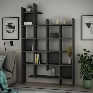 Houten boekenkast Manco antraciet 122x25x188 cm, 15 planken, modern en robuust design