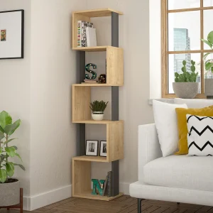 Houten boekenkast "Piri" 161 cm Sonoma eik antraciet 5 planken, modern en robuust design