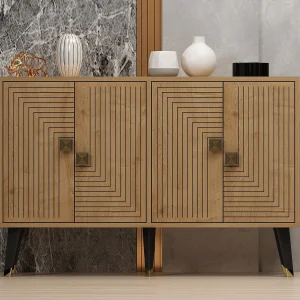 Houten buffet Ahart 4 deuren 120x30x80 cm Eiken Saffier Goud melamine afwerking bruin Houten buffet Ahart 4 deuren 120x30x80 cm Eiken Saffier Goud melamine afwerking bruin