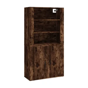 Hoge kast bewerkt hout gerookt eikenkleurig Hoge kast bewerkt hout gerookt eikenkleurig