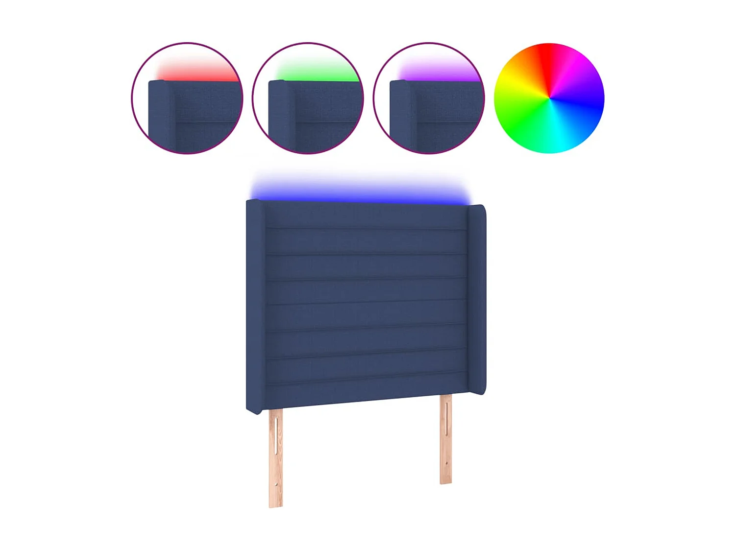 Hoofdbord LED 103x16x118/128 cm stof blauw