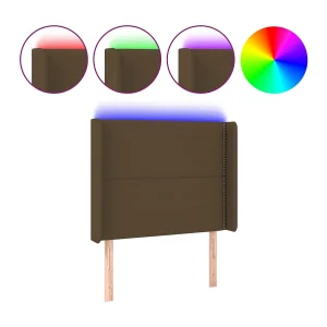 Hoofdbord LED 93x16x118/128 cm stof donkerbruin