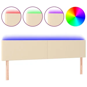Hoofdbord LED 200x5x78/88 cm stof crèmekleurig