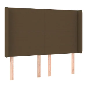 Hoofdbord met randen 147x16x118/128 cm stof donkerbruin