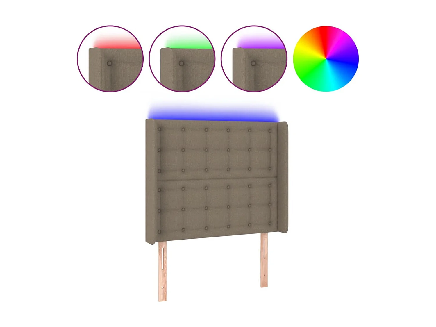 Hoofdbord LED 103x16x118/128 cm stof taupe