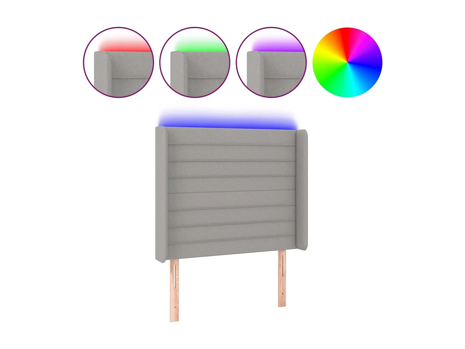 Hoofdbord LED 103x16x118/128 cm stof lichtgrijs