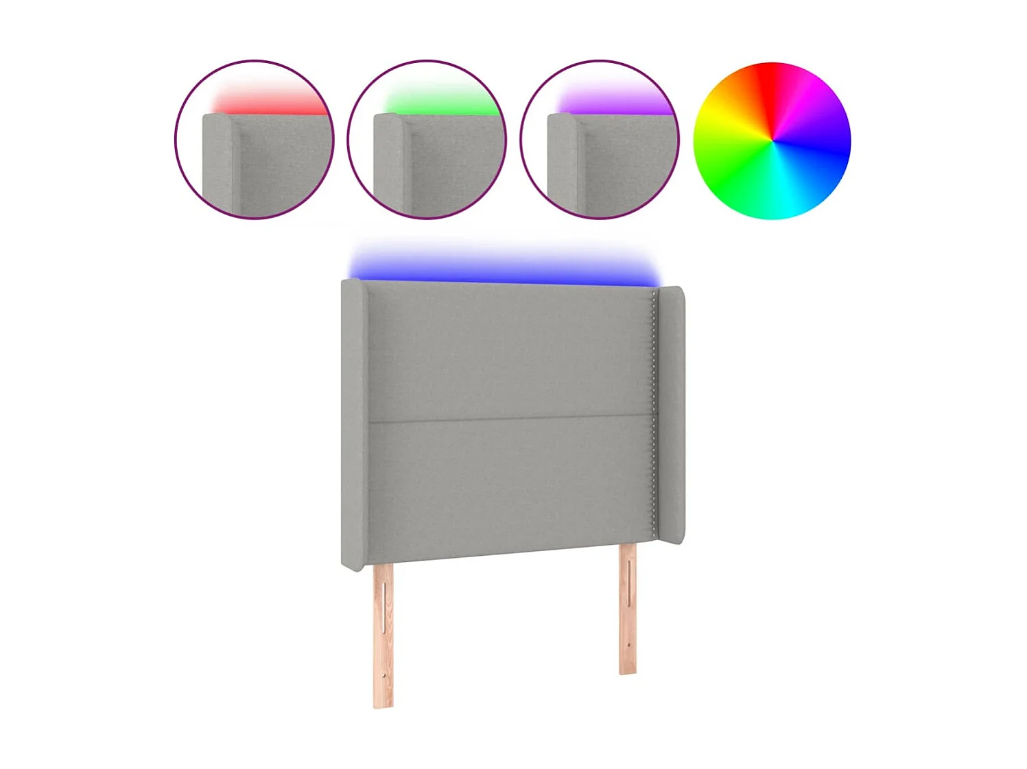 Hoofdbord LED 103x16x118/128 cm stof lichtgrijs