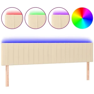 Hoofdbord LED 200x5x78/88 cm stof crèmekleurig