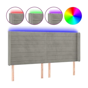 Hoofdbord LED 203x16x118/128 cm fluweel lichtgrijs
