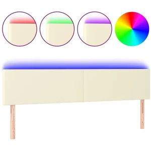 Hoofdbord LED 200x5x78/88 cm kunstleer crèmekleurig