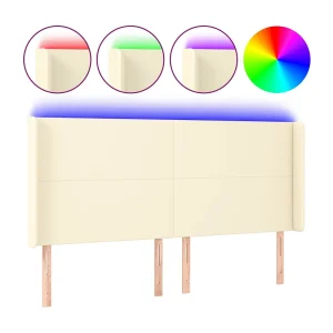 Hoofdbord LED 183x16x118/128 cm kunstleer crèmekleurig