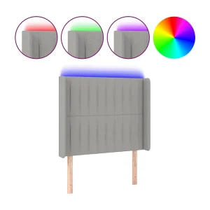 Hoofdbord LED 93x16x118/128 cm stof lichtgrijs