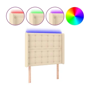 Hoofdbord LED 93x16x118/128 cm stof crèmekleurig
