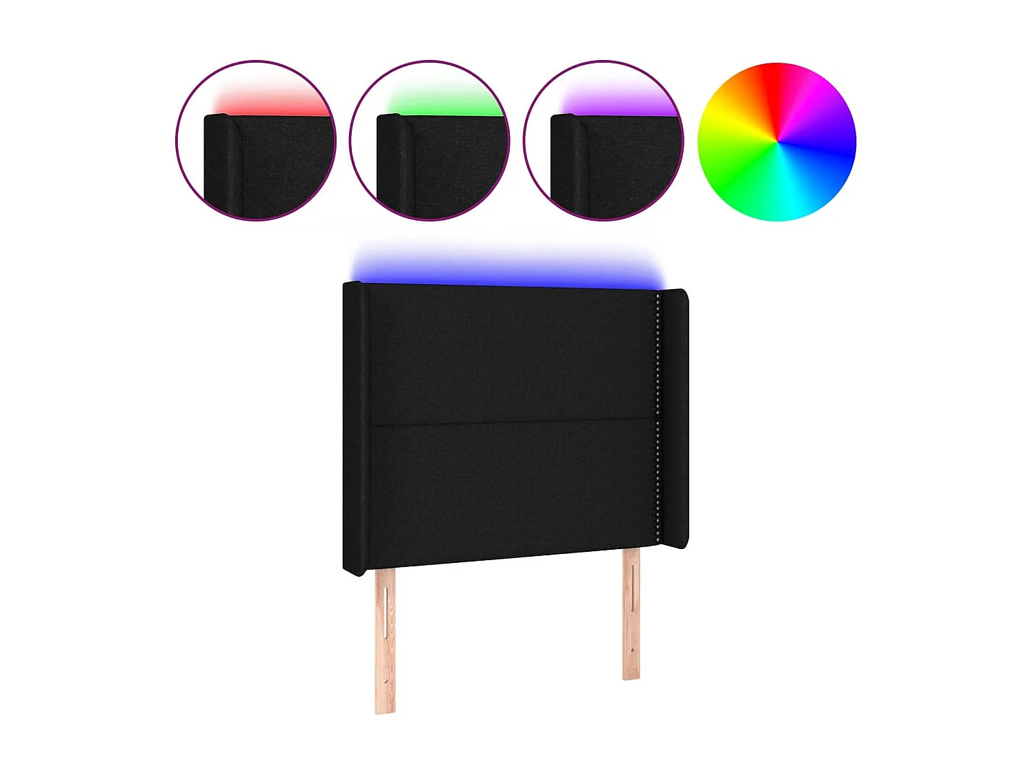 Hoofdbord LED 103x16x118/128 cm stof zwart