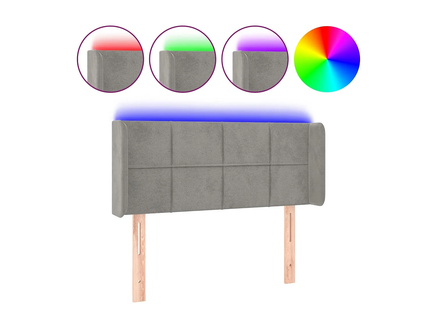 Hoofdbord LED 103x16x78/88 cm fluweel lichtgrijs