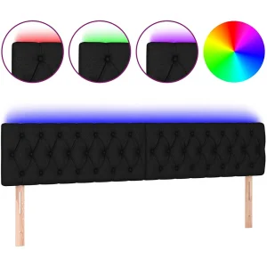 Hoofdbord LED 200x7x78/88 cm stof zwart