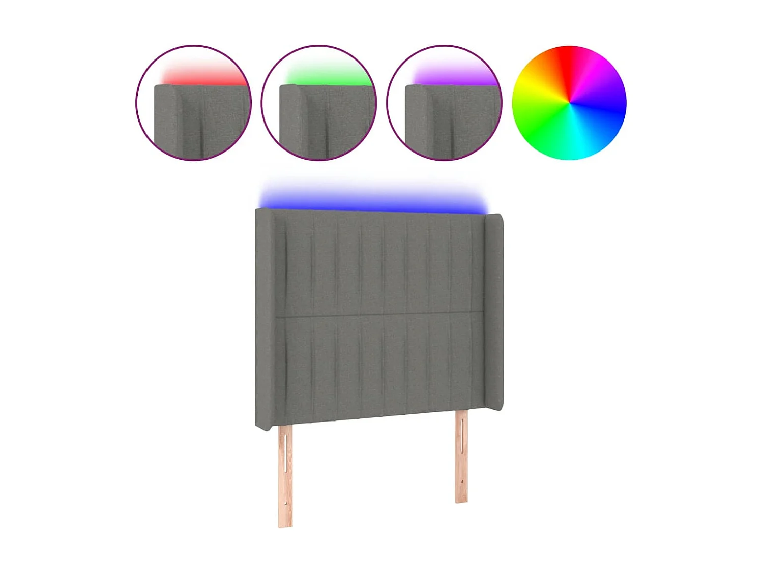 Hoofdbord LED 103x16x118/128 cm stof donkergrijs