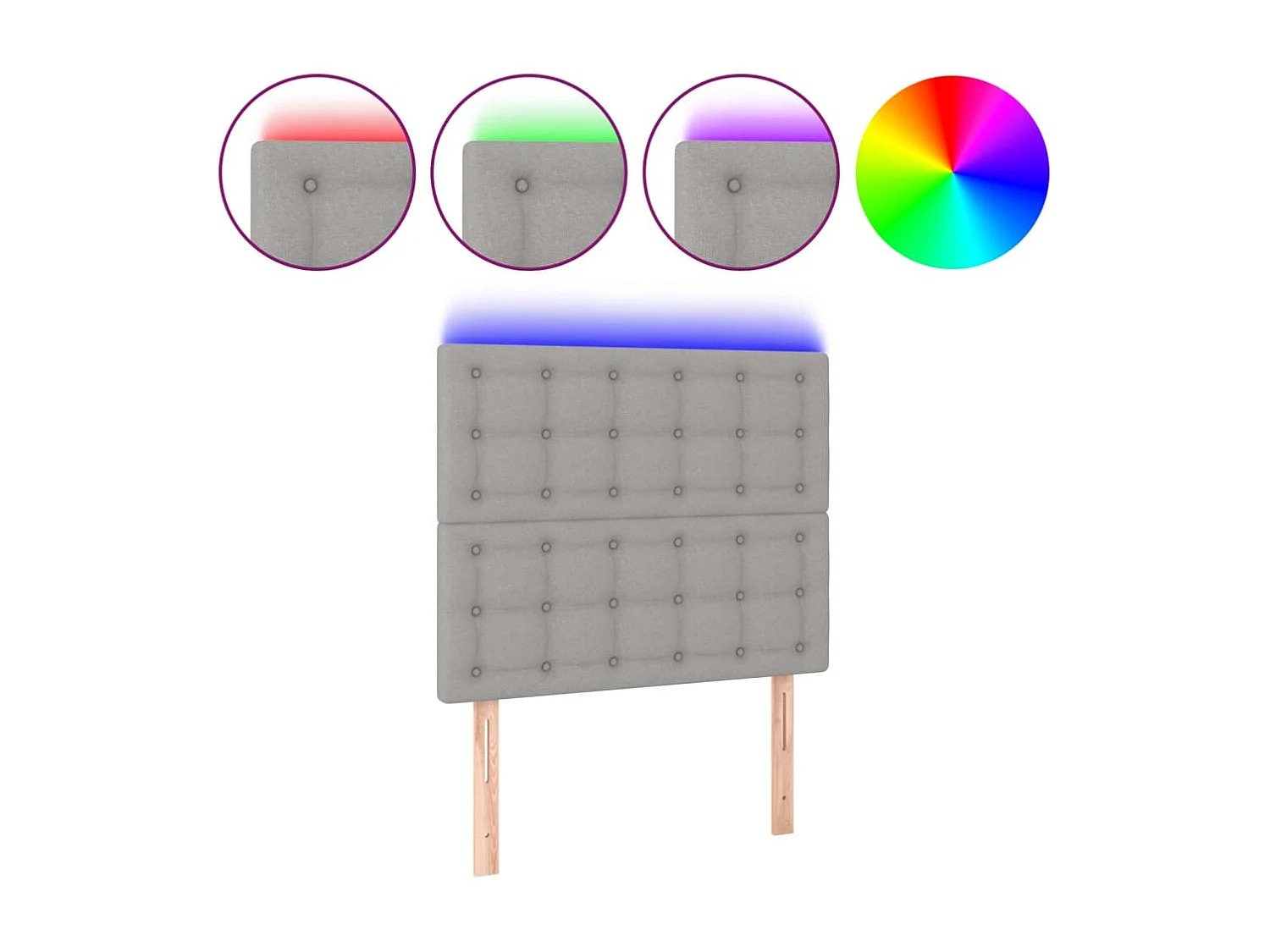 Hoofdbord LED 100x5x118/128 cm stof lichtgrijs
