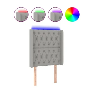 Hoofdbord LED 83x16x118/128 cm stof lichtgrijs