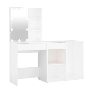 Kaptafel met kastje en LED's bewerkt hout wit Kaptafel met kastje en LED's bewerkt hout wit