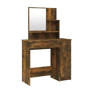 Kaptafel met spiegel 86,5x35x136 cm gerookt eikenkleurig Kaptafel met spiegel 86,5x35x136 cm gerookt eikenkleurig