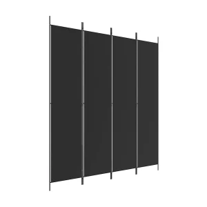 Kamerscherm met 4 panelen 200×220 cm stof zwart