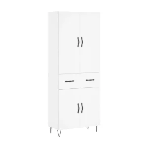 Hoge kast 69,5x34x180 cm bewerkt hout wit