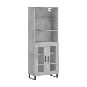 Hoge kast 69,5x34x180 cm bewerkt hout betongrijs