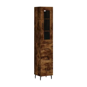 Hoge kast 34,5x34x180 cm bewerkt hout gerookt eikenkleurig Hoge kast 34,5x34x180 cm bewerkt hout gerookt eikenkleurig