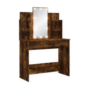 Kaptafel met LED-verlichting 96x40x142 cm gerookt eikenkleurig