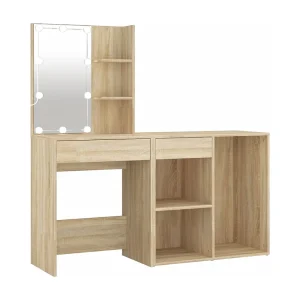 Kaptafel met kastje en LED's bewerkt hout sonoma eikenkleurig Kaptafel met kastje en LED's bewerkt hout sonoma eikenkleurig