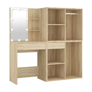 Kaptafel met 2kastjes en LED's bewerkt hout sonoma eikenkleurig