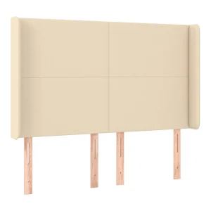 Hoofdbord met randen 147x16x118/128 cm stof crèmekleurig