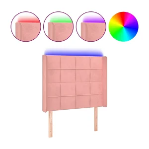 Hoofdbord LED 83x16x118/128 cm fluweel roze