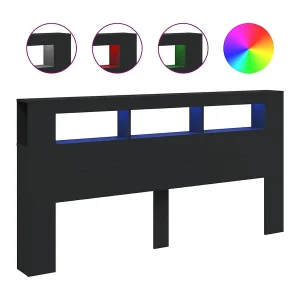 Hoofdeinde met LED 200×18,5×103,5 cm bewerkt hout zwart Hoofdeinde met LED 200×18,5×103,5 cm bewerkt hout zwart