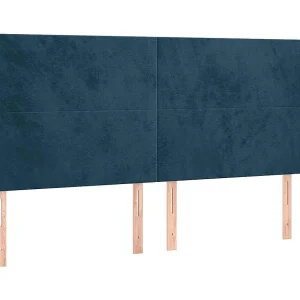 Hoofdbord met randen 203x23x118/128 cm fluweel donkerblauw