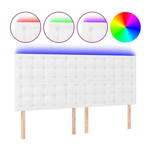 Hoofdbord LED 200x5x118/128 cm kunstleer wit